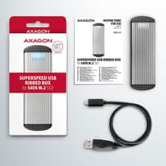 AXAGON EEM2-SA, USB micro-B 3.2 Gen 1 - M.2 SATA SSD kovinska škatla RIBBED, brez vijakov