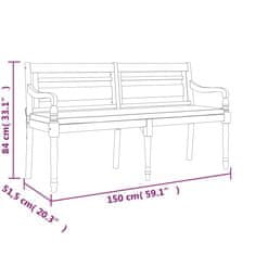 Greatstore Klop Batavia z blazino 150 cm trdna tikovina