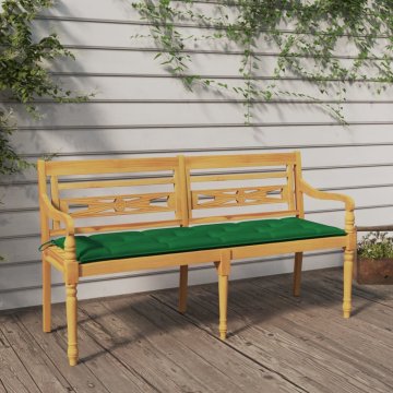 Vidaxl Klop Batavia z zeleno blazino 150 cm trdna tikovina