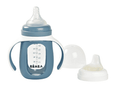 Beaba Otroška steklenička steklo 2v1 210ml s silikonom zaščito modra