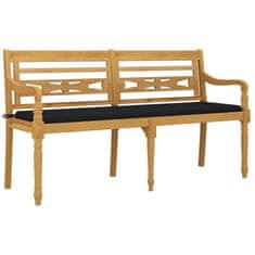 Vidaxl Klop Batavia s črno blazino 150 cm trdna tikovina