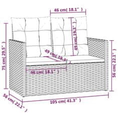 Greatstore Vrtna klop z blazinami črna 105 cm poli ratan