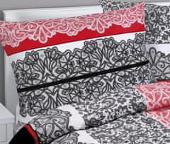 Bombažna posteljnina - 140x200, 70x90 cm - Čipka črna, rdeča