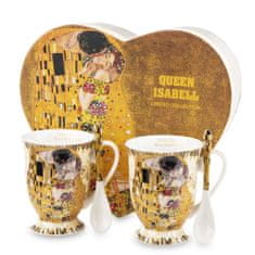 ZAKLADNICA DOBRIH I.  Komplet 2 lončkov z žličkama iz porcelana z dekorjem Gustava Klimta in motivom Poljub