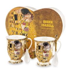 ZAKLADNICA DOBRIH I.  Komplet 2 lončkov z žličkama iz porcelana z dekorjem Gustava Klimta in motivom Poljub