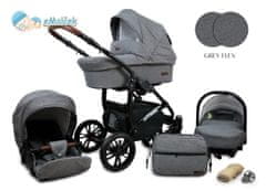 Raf-pol Otroški voziček BabyLux Optimal 3v1, črno ogrodje-ALU Grey Flex