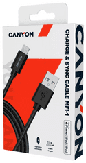 Canyon MFI-1 Lightning kabel, 12 W, 1 m, črn (CNS-MFICAB01B)
