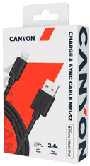 Canyon MFI-12 USB-A v Lightning kabel, 2 m, črn (CNS-MFIC12B)