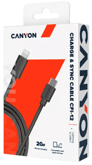 Canyon CFI-12 USB-C - Lightning kabel , PD 20W, črn (CNE-CFI12B)