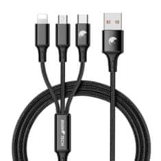 RhinoTech Polnilni in podatkovni kabel, 3v1 USB-A (MicroUSB + Lightning + USB-C), 1,2 m, črn (RTACC321)