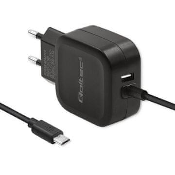 Qoltec stenski polnilnik 17 W | 5 V | 3,4 A | USB + mikro USB