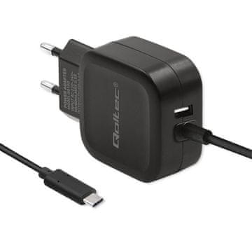 Qoltec stenski polnilnik 17 W | 5 V | 3,4 A | USB + USB tipa C