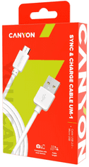 Canyon UM-1 Micro USB kabel, 5 W, 1 m, bel (CNE-USBM1W)