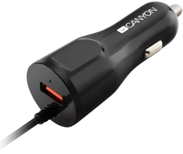Canyon C-033 avto polnilec, 2.4 A, z vgrajenim Lightning kablom, črn (CNE-CCA033B)