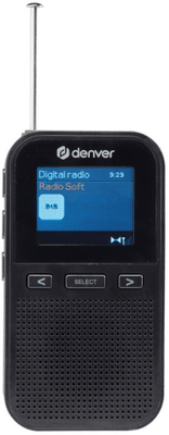 Sodoben radijski sprejemnik Denver DAH-126 FM Tuner DAB tuner izhod za slušalke izklop časovnika funkcija ure vgrajen zvočnik