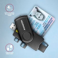 AXAGON CRE-SMP2A, USB-A + USB-C PocketReader 4-režni bralnik pametnih kartic (eCard) + SD/microSD/SIM