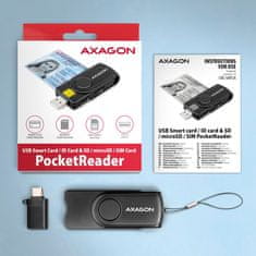 AXAGON CRE-SMP2A, USB-A + USB-C PocketReader 4-režni bralnik pametnih kartic (eCard) + SD/microSD/SIM