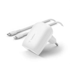 Belkin 30W USB-C Power Delivery PPS Stenski polnilnik + 1m kabel USB-C z Lightning, bel