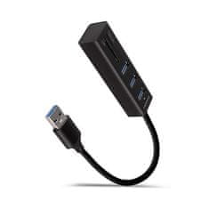 AXAGON HMA-CR3A, vozlišče USB 3.2 Gen 1, 3x vrata USB-A + bralnik kartic SD/microSD, kovina, kabel USB-A 20 cm