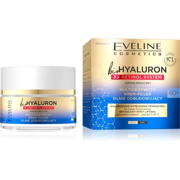 Eveline bioHYALURON 3xRetinol System 60+ večhranljiva krema-polnilo za močno obnovo 50 ml