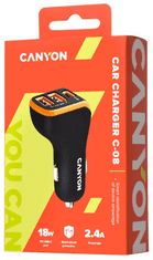 Canyon C-08 avto polnilec, PD 18W, črno-oranžen (CNE-CCA08BO)