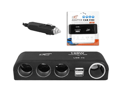 LTC Avto polnilec 4 vtičnice 120W, 2xUSB 1,2A, 12 / 24V, črna barva