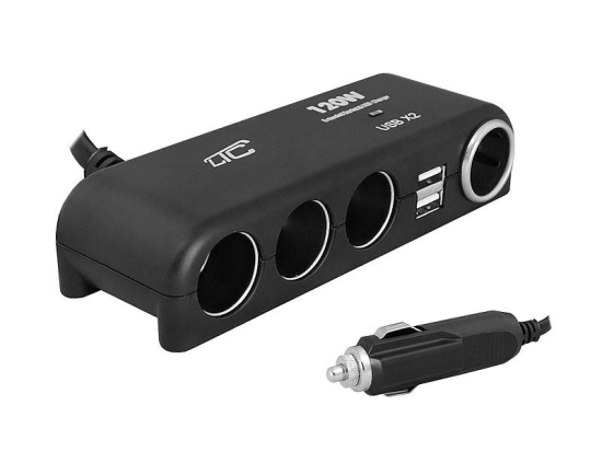 LTC Avto polnilec 4 vtičnice 120W, 2xUSB 1,2A, 12 / 24V, črna barva