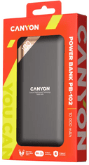 Canyon PB-102 prenosna baterija, 10000 mAh, LED, črn (CNE-CPBP10B)
