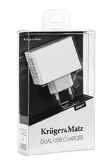 Krüger&Matz Polnilec AC za telefone 2xUSB, 2,1A, bele barve
