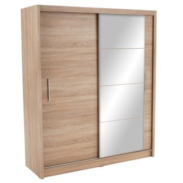 KONDELA Nizka omara z drsnimi vrati in ogledalom