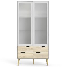 KONDELA Dvovratna vitrina s predali Oslo 75462 - bela / sonoma hrast
