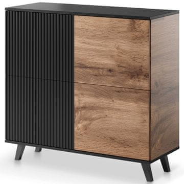 Halmar Štirivratna komoda Random KM-2 - hrast wotan / črna