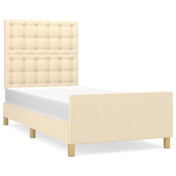 Vidaxl Posteljni okvir z vzglavjem krem 90x190 cm blago
