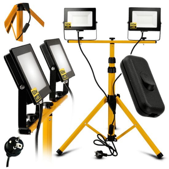 Berge set LED reflektor 2x 50W hladna bela + 160cm stativ + stikalo