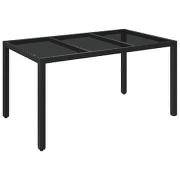 Vidaxl Vrtna miza s stekleno mizno ploščo črna 150x90x75 cm poli ratan