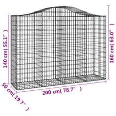 Vidaxl Obokane gabion košare 7 kosov 200x50x140/160cm pocinkano železo