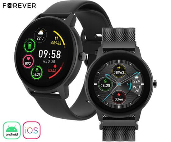 Forever ForevVive 2 SLIM SB-325 pametna ura, Bluetooth, Android+iOS, baterija, aplikacija, IP68, črna