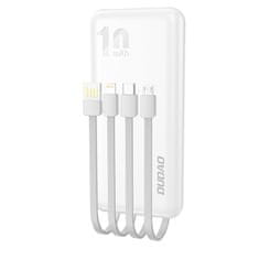shumee Powerbank K6Pro 10000mAh univerzalni z USB-C microUSB Lightning kablom, bel