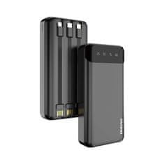 shumee Zmogljiva napajalna banka 20000 mAh s 3 vgrajenimi kabli USB-C microUSB Lightning, črna