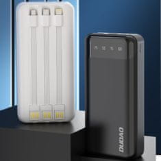 DUDAO Prostorna 20000 mAh powerbank s 3 vgrajenimi kabli USB-C microUSB Lightning črna