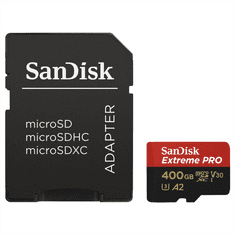 SanDisk Extreme Pro microSDXC 400 GB 170 MB/s A2 C10 V30 UHS-I U3, prilagodljiv, NALOGA 214506