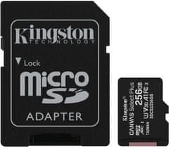 Kingston Adapter CANVAS SELECT PLUS/micro SDXC/256GB/100MBps/UHS-I U3/Class 10/+