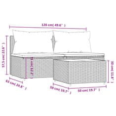 Vidaxl Vrtna sedežna garnitura 3-delna z blazinami siv poli ratan