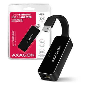 AXAGON ADE-XR, omrežna kartica USB 2.0 - Fast Ethernet, samodejna namestitev, črna