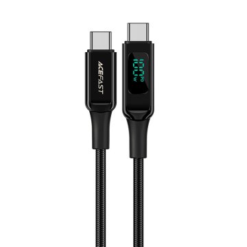 AceFast Kabel s pletenim ovojem in zaslonom LED USB-C 100 W 20 V 5 A 2 m črn