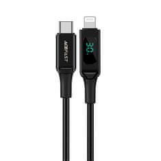 AceFast Kabel s pletenim oplaščenjem in LED zaslonom za iPhone MFI USB-C - Lightning 1,2 m 30 W 3 A črn