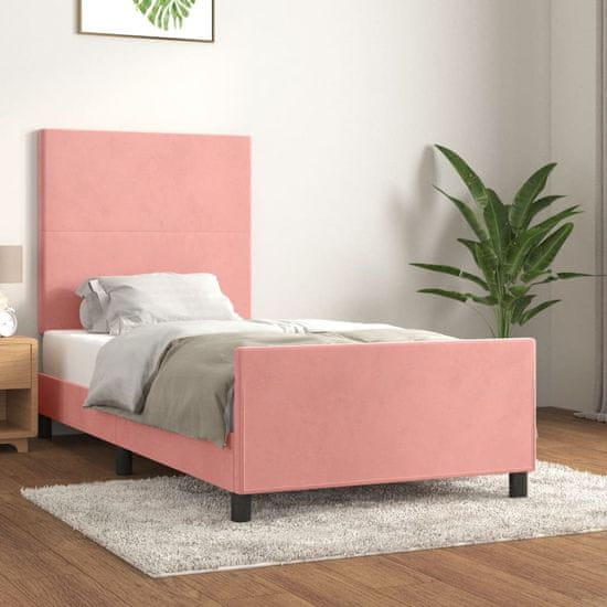 Vidaxl Posteljni okvir z vzglavjem roza 100x200 cm žamet