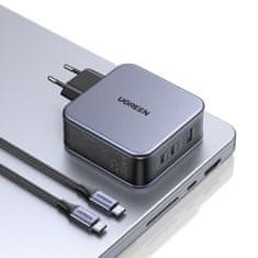 Ugreen CD289 GaN polnilnik 2x USB-C / USB 140W + kabel USB-C, srebro