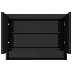 Greatstore Kopalniška omarica z ogledalom 80x15x60 cm MDF sijoče črna