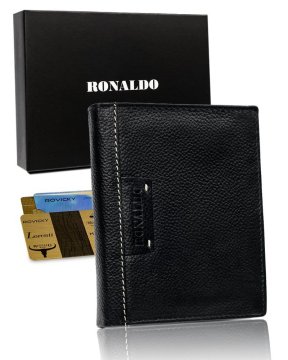 RONALDO Velika črna usnjena moška RFID denarnica